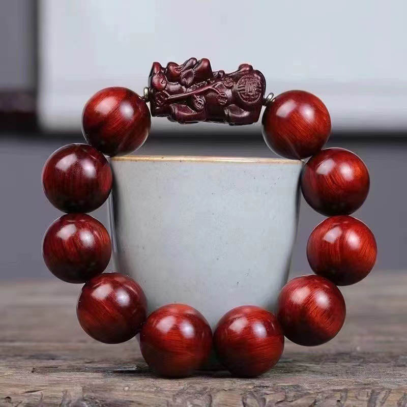 Fortune Jewel Small Leaf Red Sandalwood PiXiu Protection Bracelet