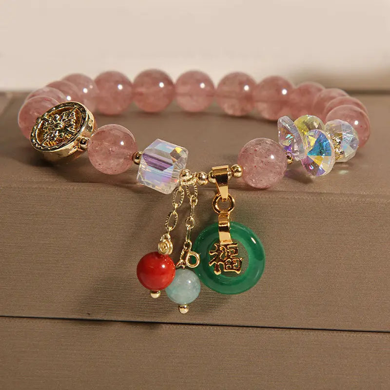 Buddha Stones "Sending Love and Harmony"Strawberry Quartz Bracelet Includes Gift Message Card Fortune Jewel