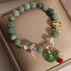 Fortune Jewel Strawberry Quartz Jade Fu Character Charm Healing Bracelet