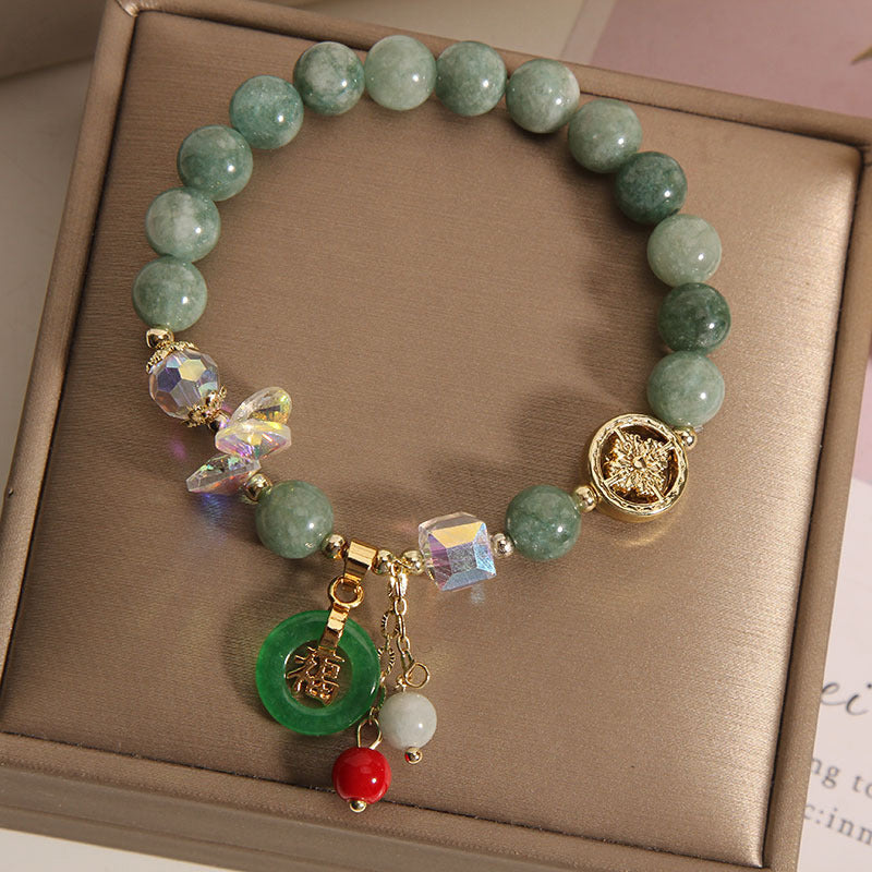 Fortune Jewel Strawberry Quartz Jade Fu Character Charm Healing Bracelet