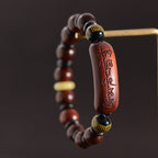Fortune Jewel Small Leaf Red Sandalwood Om Mani Padme Hum Engraved Protection Bracelet