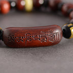 Fortune Jewel Small Leaf Red Sandalwood Om Mani Padme Hum Engraved Protection Bracelet