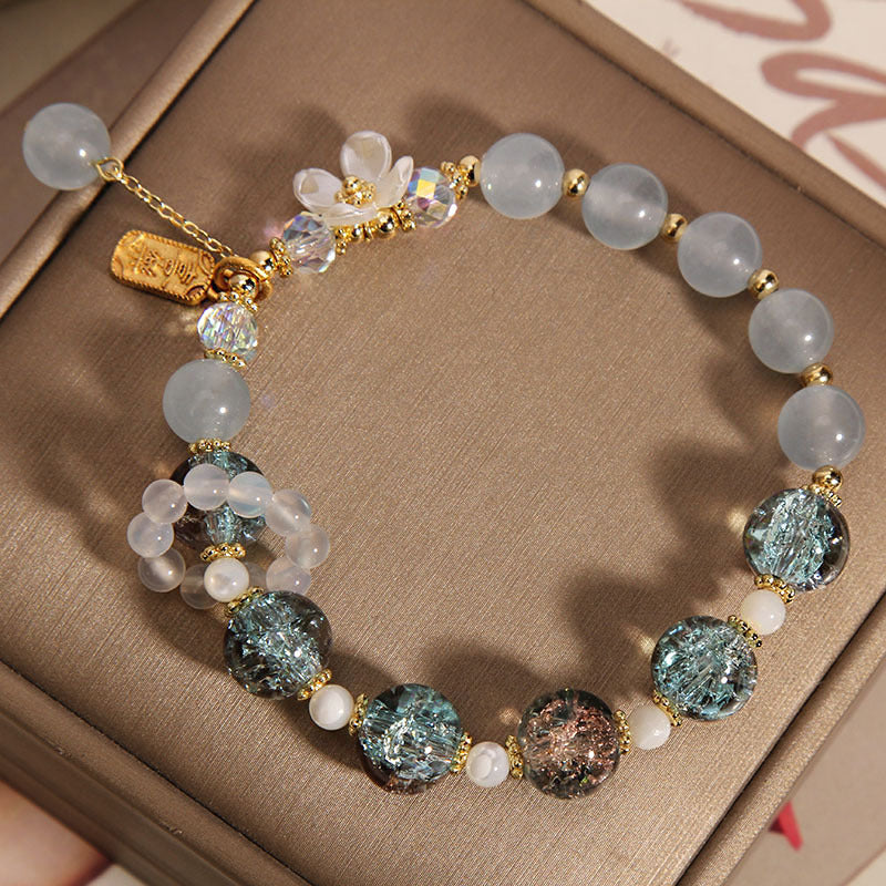 Fortune Jewel Natural Blue Crystal Amethyst Chalcedony Flower Healing Bracelet