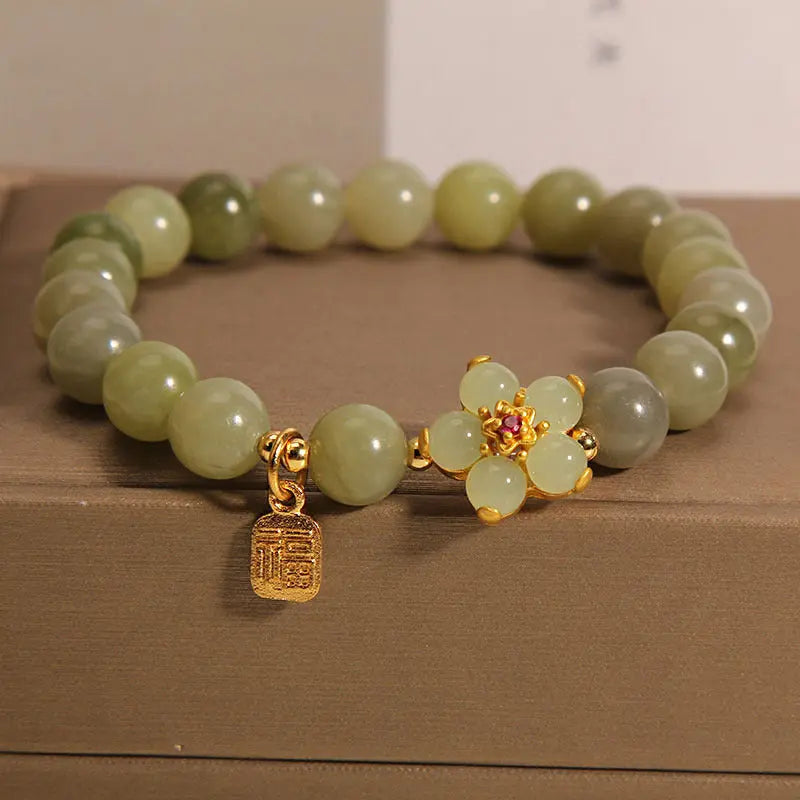Fortune Jewel "Hoping for Peace and Blooming Joy" Green Jade Bracelet Includes Gift Message Card Fortune Jewel