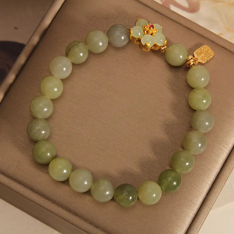 Fortune Jewel "Hoping for Peace and Blooming Joy" Green Jade Bracelet Includes Gift Message Card Fortune Jewel