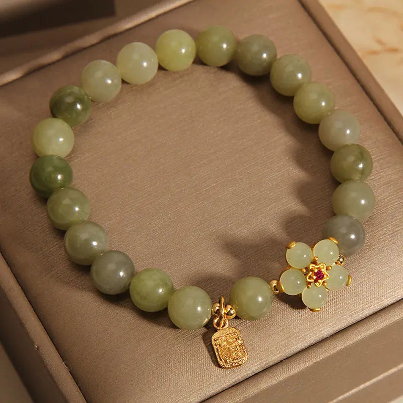 Fortune Jewel "Hoping for Peace and Blooming Joy" Green Jade Bracelet Includes Gift Message Card Fortune Jewel