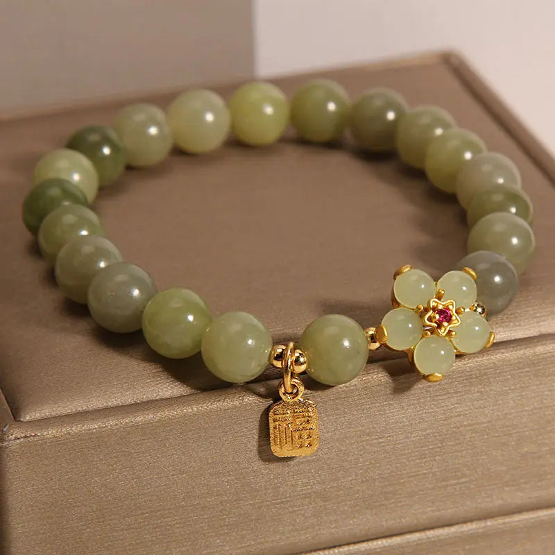 Fortune Jewel "Hoping for Peace and Blooming Joy" Green Jade Bracelet Includes Gift Message Card Fortune Jewel
