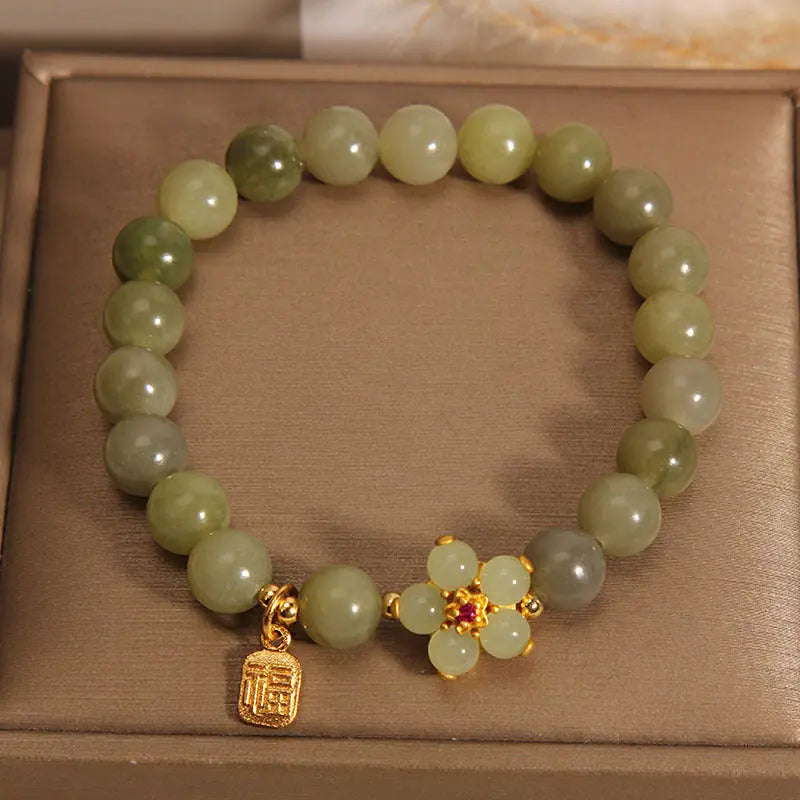 Fortune Jewel "Hoping for Peace and Blooming Joy" Green Jade Bracelet Includes Gift Message Card Fortune Jewel