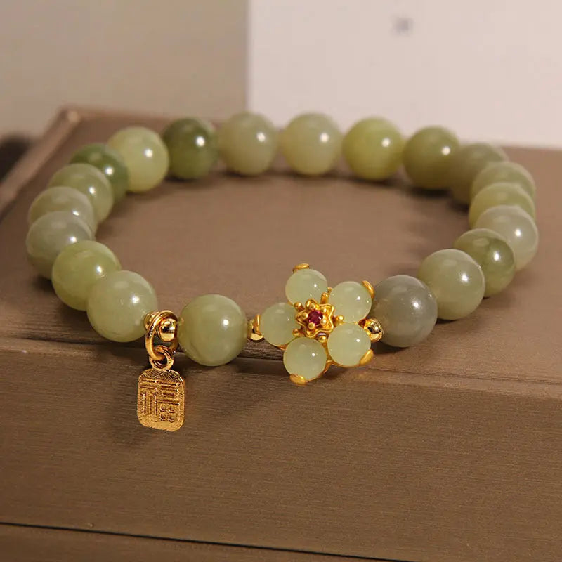 Fortune Jewel "Hoping for Peace and Blooming Joy" Green Jade Bracelet Includes Gift Message Card Fortune Jewel