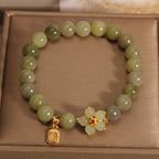 Fortune Jewel Green Jade Flower Fu Character Charm Luck Bracelet