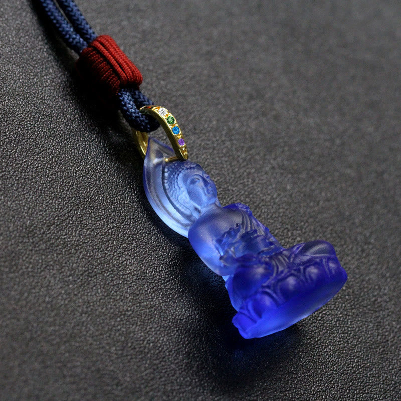 Fortune Jewel Blue Tathagata Buddha Medicine Buddha Liuli Crystal Serenity Amulet Necklace Pendant Fortune Jewel