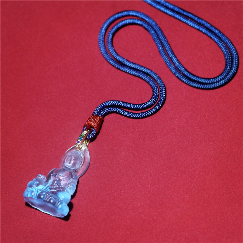 Fortune Jewel Blue Tathagata Buddha Medicine Buddha Liuli Crystal Serenity Amulet Necklace Pendant Fortune Jewel