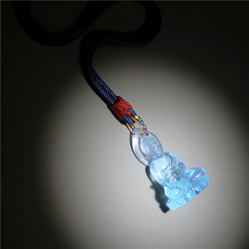Fortune Jewel Blue Tathagata Buddha Medicine Buddha Liuli Crystal Serenity Amulet Necklace Pendant Fortune Jewel