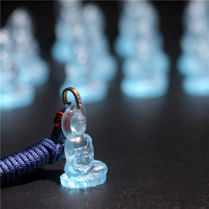 Fortune Jewel Blue Tathagata Buddha Medicine Buddha Liuli Crystal Serenity Amulet Necklace Pendant Fortune Jewel