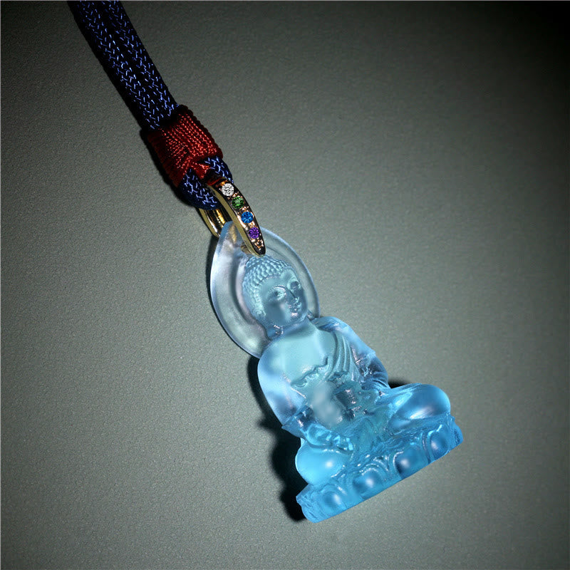 Fortune Jewel Blue Tathagata Buddha Medicine Buddha Liuli Crystal Serenity Amulet Necklace Pendant Fortune Jewel