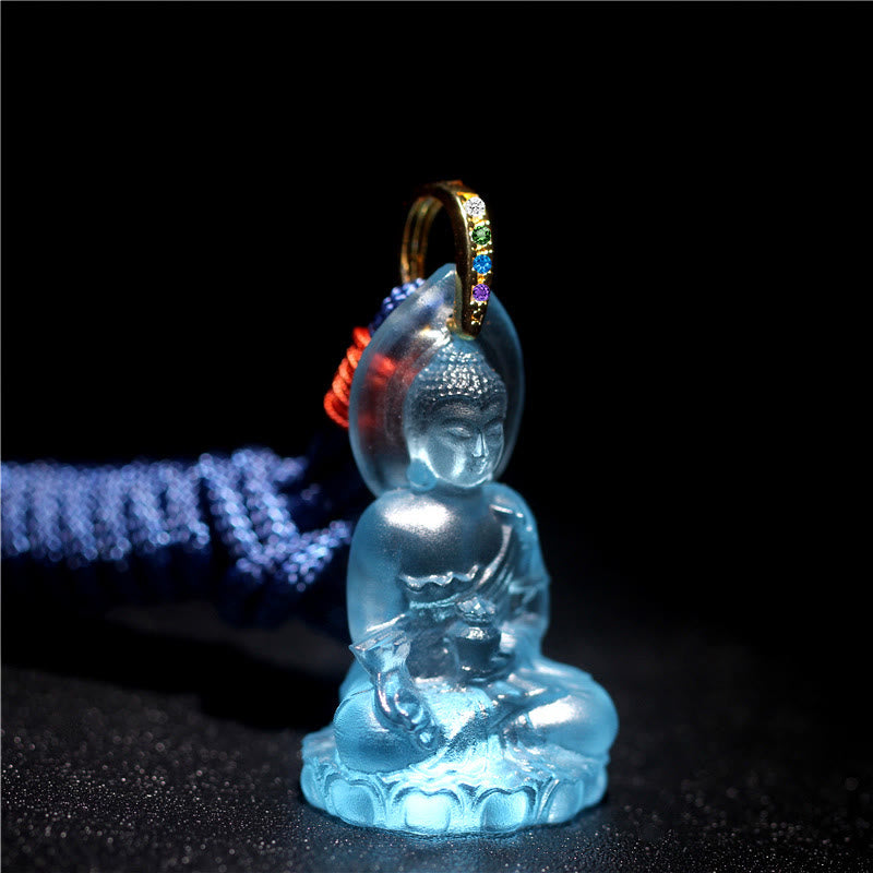 Fortune Jewel Blue Tathagata Buddha Medicine Buddha Liuli Crystal Serenity Amulet Necklace Pendant Fortune Jewel