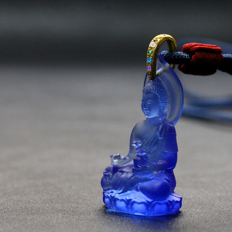 Fortune Jewel Blue Tathagata Buddha Medicine Buddha Liuli Crystal Serenity Amulet Necklace Pendant Fortune Jewel