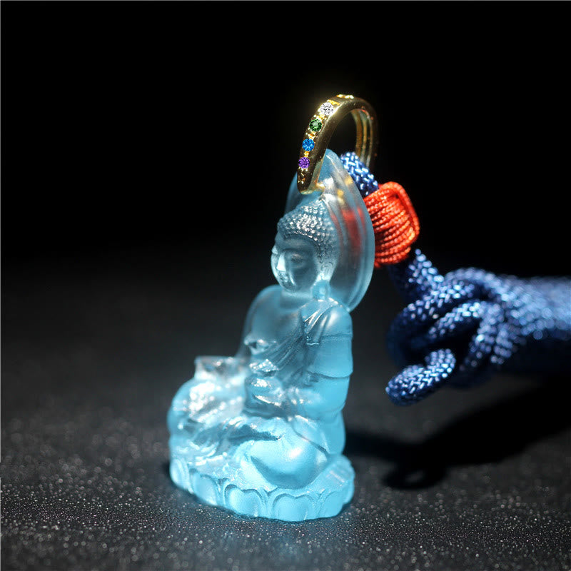 Fortune Jewel Blue Tathagata Buddha Medicine Buddha Liuli Crystal Serenity Amulet Necklace Pendant Fortune Jewel