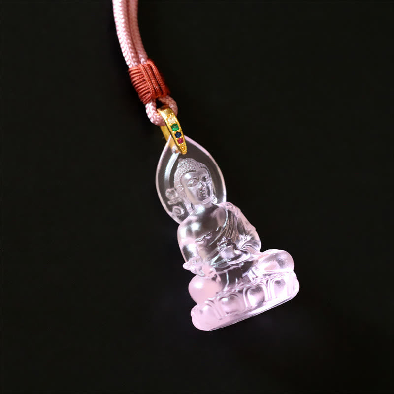 Fortune Jewel Blue Tathagata Buddha Medicine Buddha Liuli Crystal Serenity Amulet Necklace Pendant Fortune Jewel