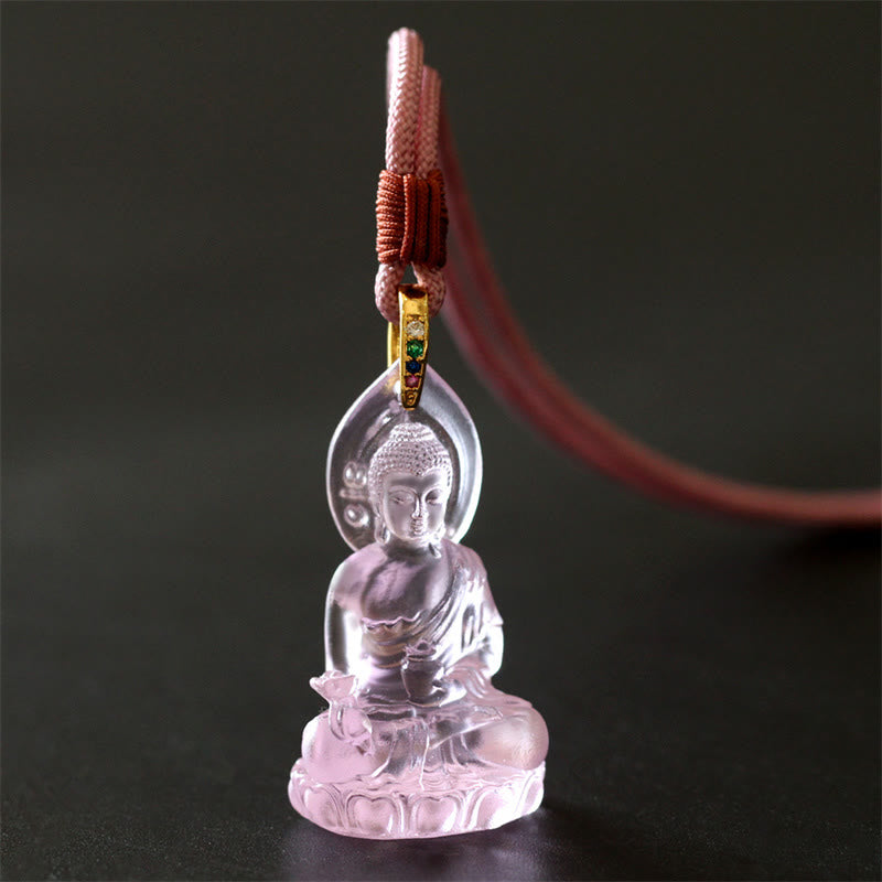 Fortune Jewel Blue Tathagata Buddha Medicine Buddha Liuli Crystal Serenity Amulet Necklace Pendant Fortune Jewel