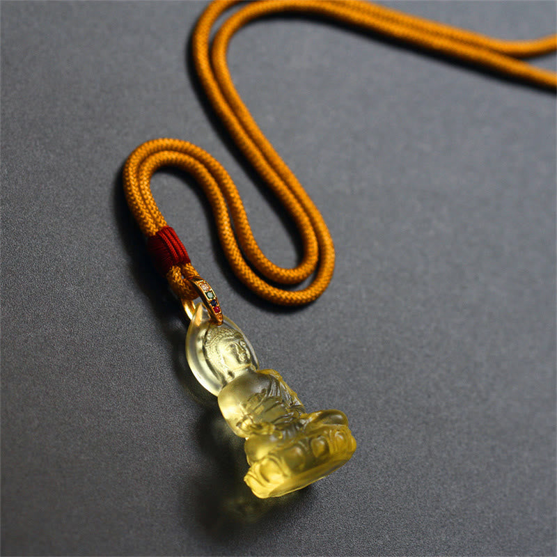 Fortune Jewel Blue Tathagata Buddha Medicine Buddha Liuli Crystal Serenity Amulet Necklace Pendant Fortune Jewel