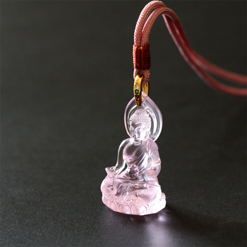 Fortune Jewel Blue Tathagata Buddha Medicine Buddha Liuli Crystal Serenity Amulet Necklace Pendant Fortune Jewel