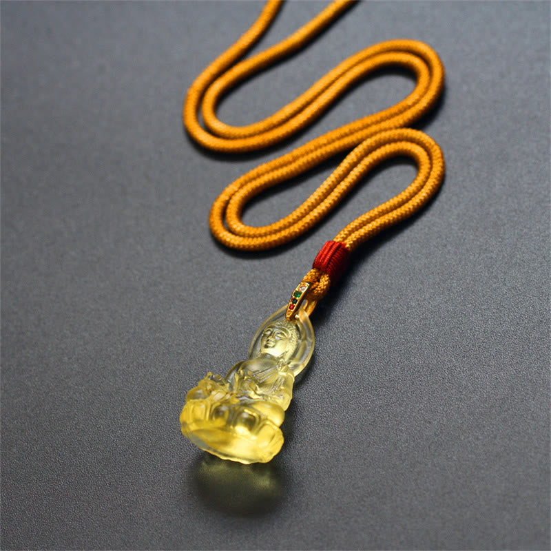 Fortune Jewel Blue Tathagata Buddha Medicine Buddha Liuli Crystal Serenity Amulet Necklace Pendant Fortune Jewel