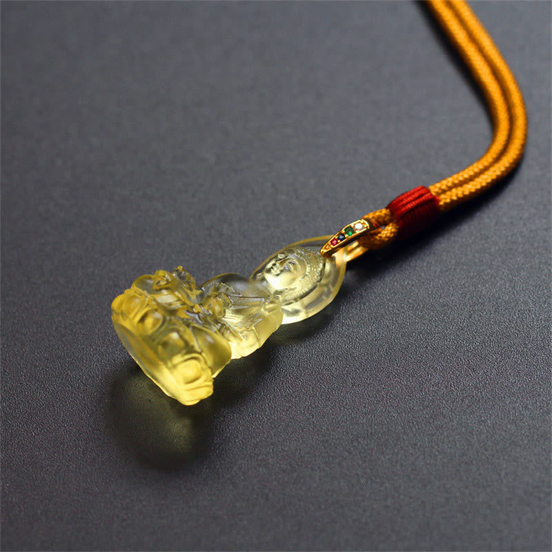 Fortune Jewel Blue Tathagata Buddha Medicine Buddha Liuli Crystal Serenity Amulet Necklace Pendant Fortune Jewel