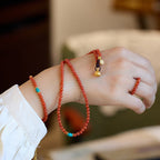 Fortune Jewel 925 Sterling Silver Plated Gold Natural Red Agate Turquoise Confidence Bracelet Necklace Pendant Ring Set