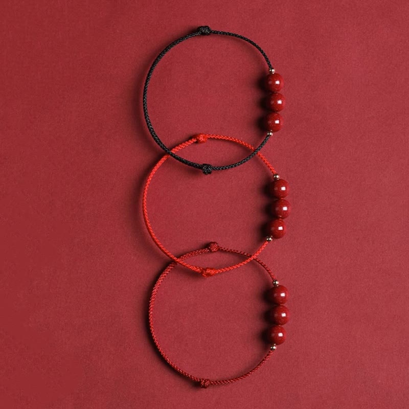 Fortune Jewel Natural Lucky Cinnabar Bead Blessing String Bracelet Anklet