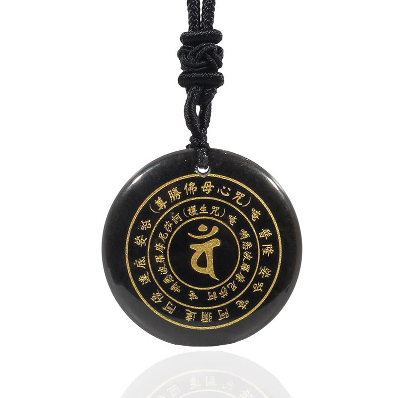 Fortune Jewel Vairocana Tathagata Sanskrit Mantra Various Crystal Black Obsidian Green Aventurine Strength Necklace Pendant