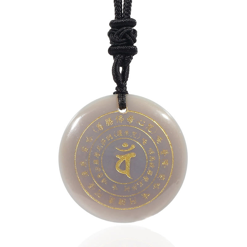 Fortune Jewel Vairocana Tathagata Sanskrit Mantra Various Crystal Black Obsidian Green Aventurine Strength Necklace Pendant