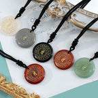 Fortune Jewel Vairocana Tathagata Sanskrit Mantra Various Crystal Black Obsidian Green Aventurine Strength Necklace Pendant