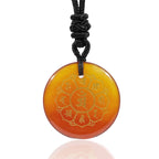 Fortune Jewel Om Mani Padme Hum Natural Various Crystal Black Obsidian Strength Necklace Pendant