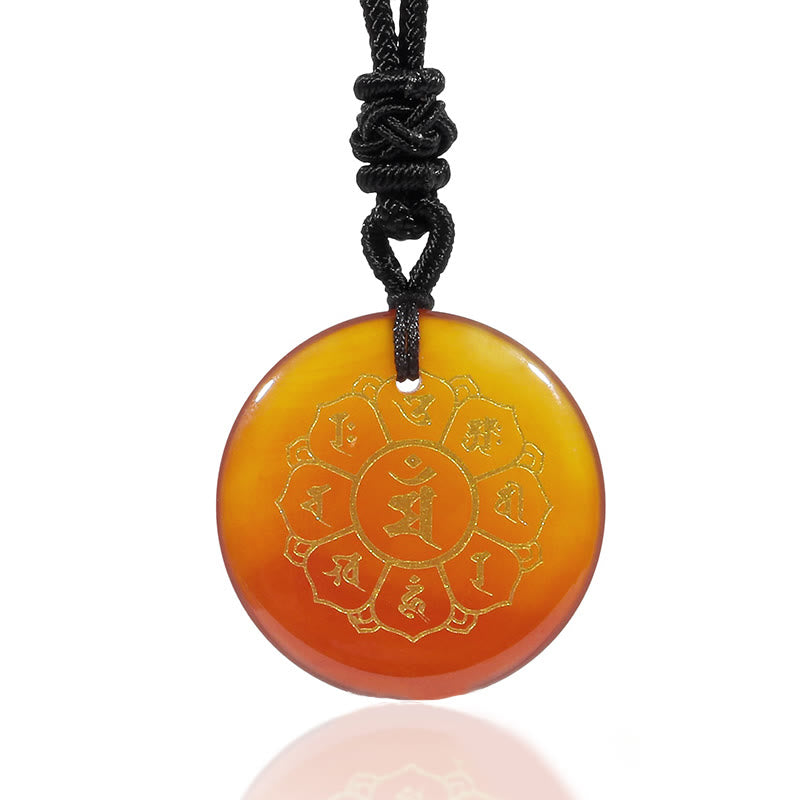 Fortune Jewel Om Mani Padme Hum Natural Various Crystal Black Obsidian Strength Necklace Pendant