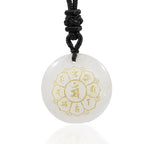 Fortune Jewel Om Mani Padme Hum Natural Various Crystal Black Obsidian Strength Necklace Pendant