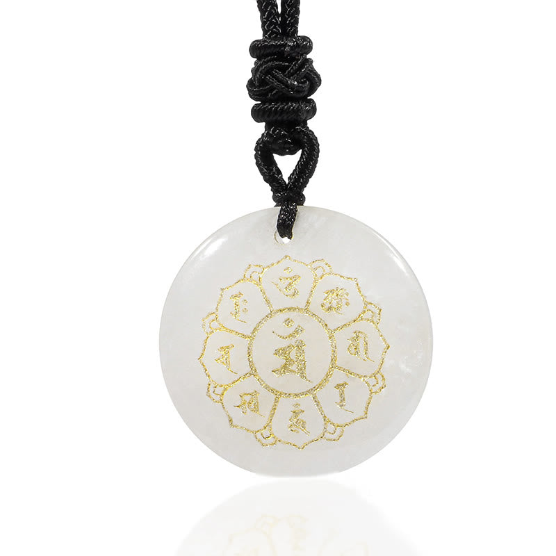 Fortune Jewel Om Mani Padme Hum Natural Various Crystal Black Obsidian Strength Necklace Pendant