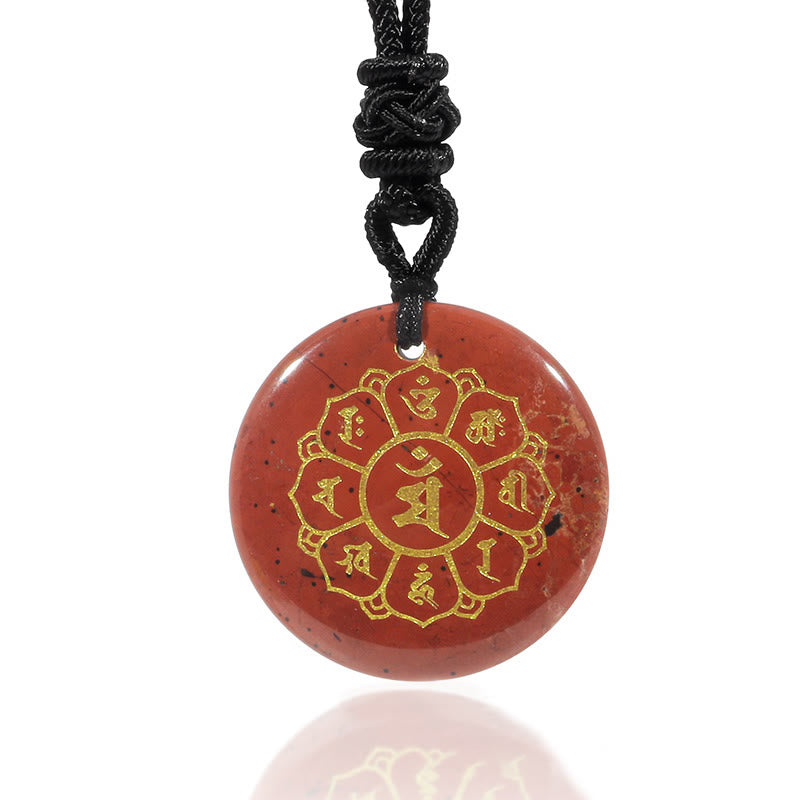 Fortune Jewel Om Mani Padme Hum Natural Various Crystal Black Obsidian Strength Necklace Pendant