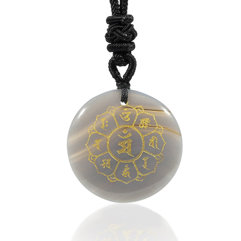 Fortune Jewel Om Mani Padme Hum Natural Various Crystal Black Obsidian Strength Necklace Pendant