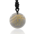 Fortune Jewel Om Mani Padme Hum Natural Various Crystal Black Obsidian Strength Necklace Pendant