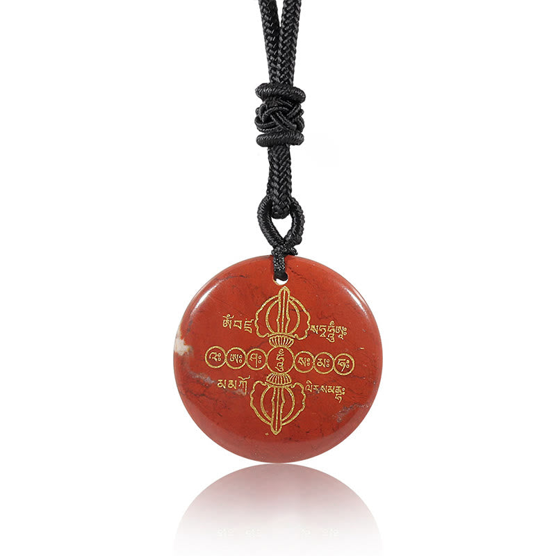 Fortune Jewel Vajra Dorje Sanskrit Pattern Natural Various Crystal Black Obsidian Fulfilment Necklace Pendant