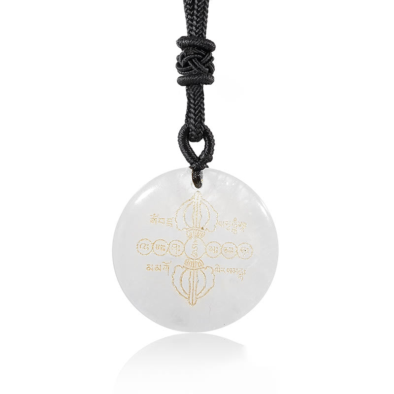 Fortune Jewel Vajra Dorje Sanskrit Pattern Natural Various Crystal Black Obsidian Fulfilment Necklace Pendant