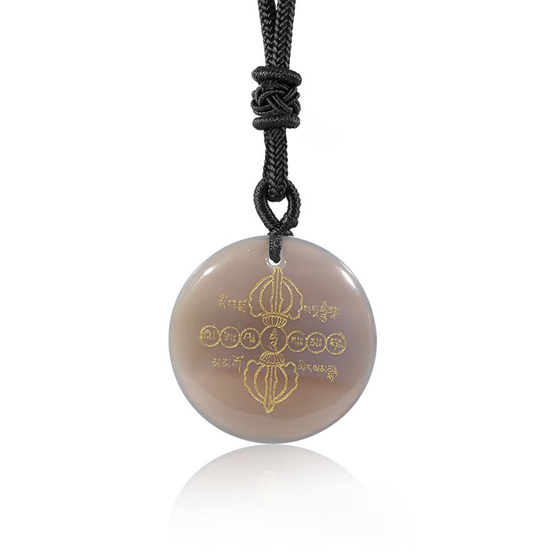 Fortune Jewel Vajra Dorje Sanskrit Pattern Natural Various Crystal Black Obsidian Fulfilment Necklace Pendant