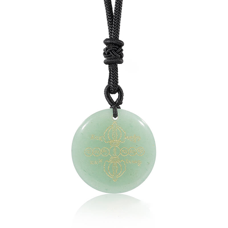 Fortune Jewel Vajra Dorje Sanskrit Pattern Natural Various Crystal Black Obsidian Fulfilment Necklace Pendant