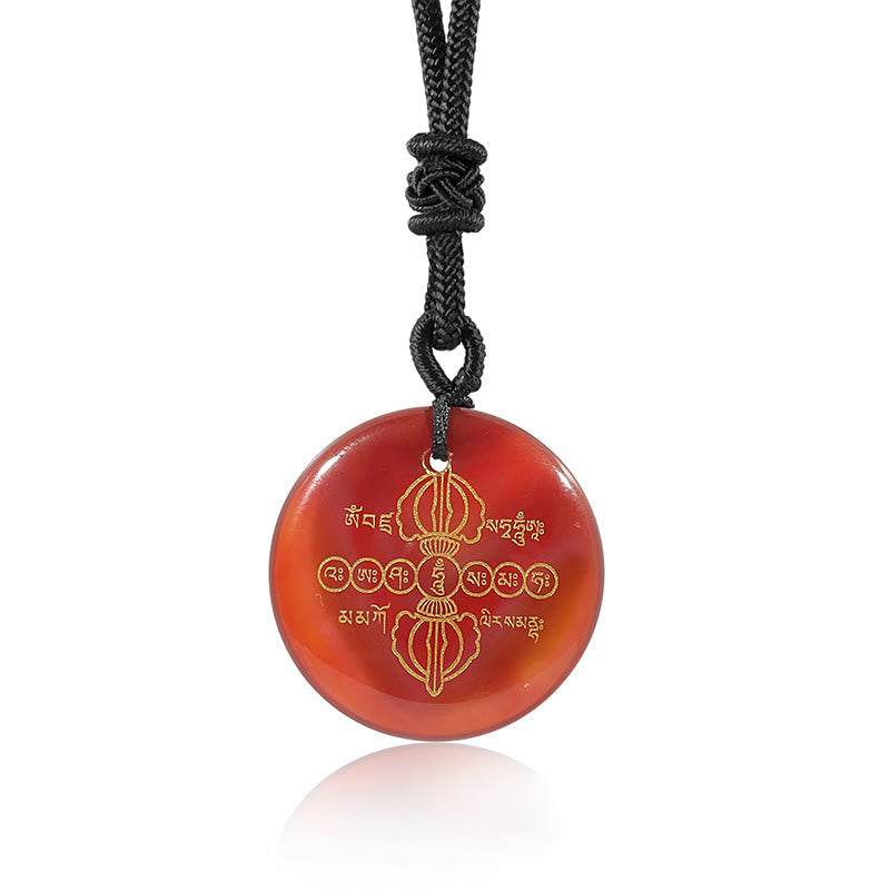 Fortune Jewel Vajra Dorje Sanskrit Pattern Natural Various Crystal Black Obsidian Fulfilment Necklace Pendant