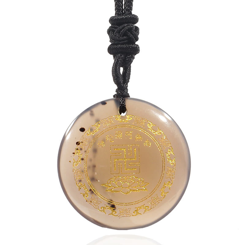 Fortune Jewel Swastika Lotus Pattern Natural Various Crystal Black Obsidian Purification Necklace Pendant