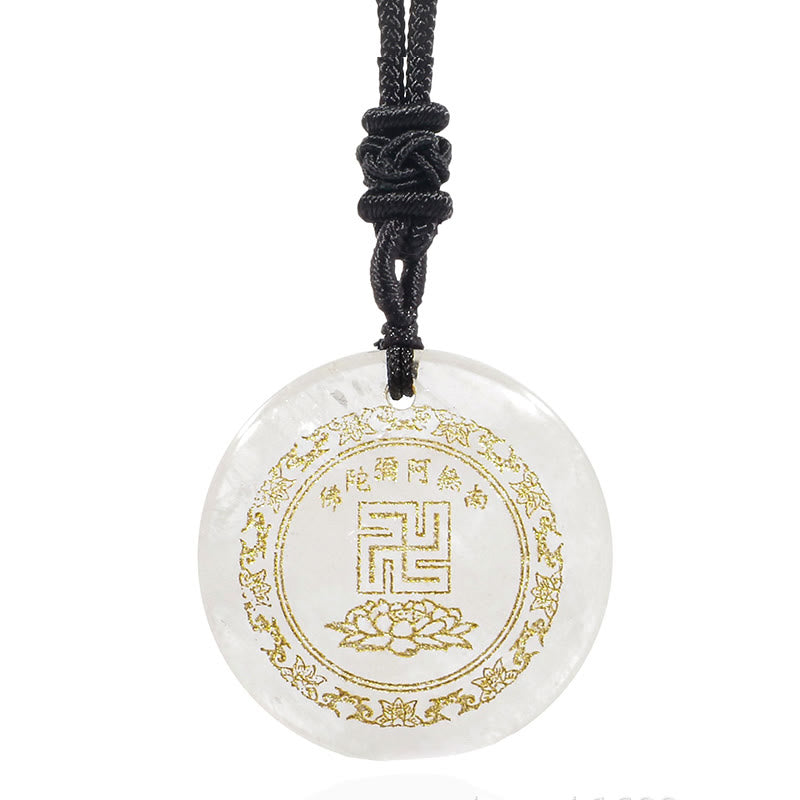 Fortune Jewel Swastika Lotus Pattern Natural Various Crystal Black Obsidian Purification Necklace Pendant