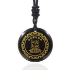 Fortune Jewel Swastika Lotus Pattern Natural Various Crystal Black Obsidian Purification Necklace Pendant