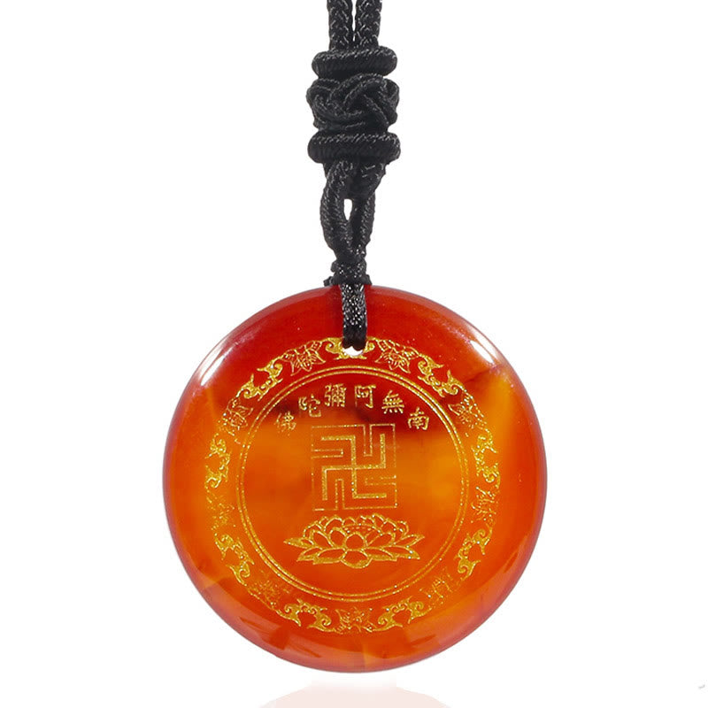 Fortune Jewel Swastika Lotus Pattern Natural Various Crystal Black Obsidian Purification Necklace Pendant
