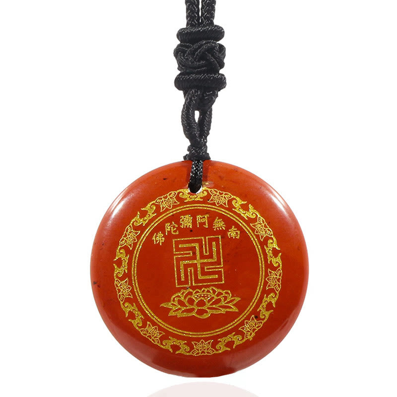 Fortune Jewel Swastika Lotus Pattern Natural Various Crystal Black Obsidian Purification Necklace Pendant
